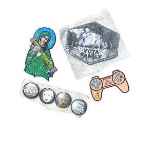 Mixed Set 4 Embroidered Velcro Patches And Pins